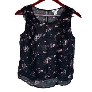 Arizona Jean Co Y2K Sleeveless Round Neck Floral Sheer Ruffle Top Blouse SZ M